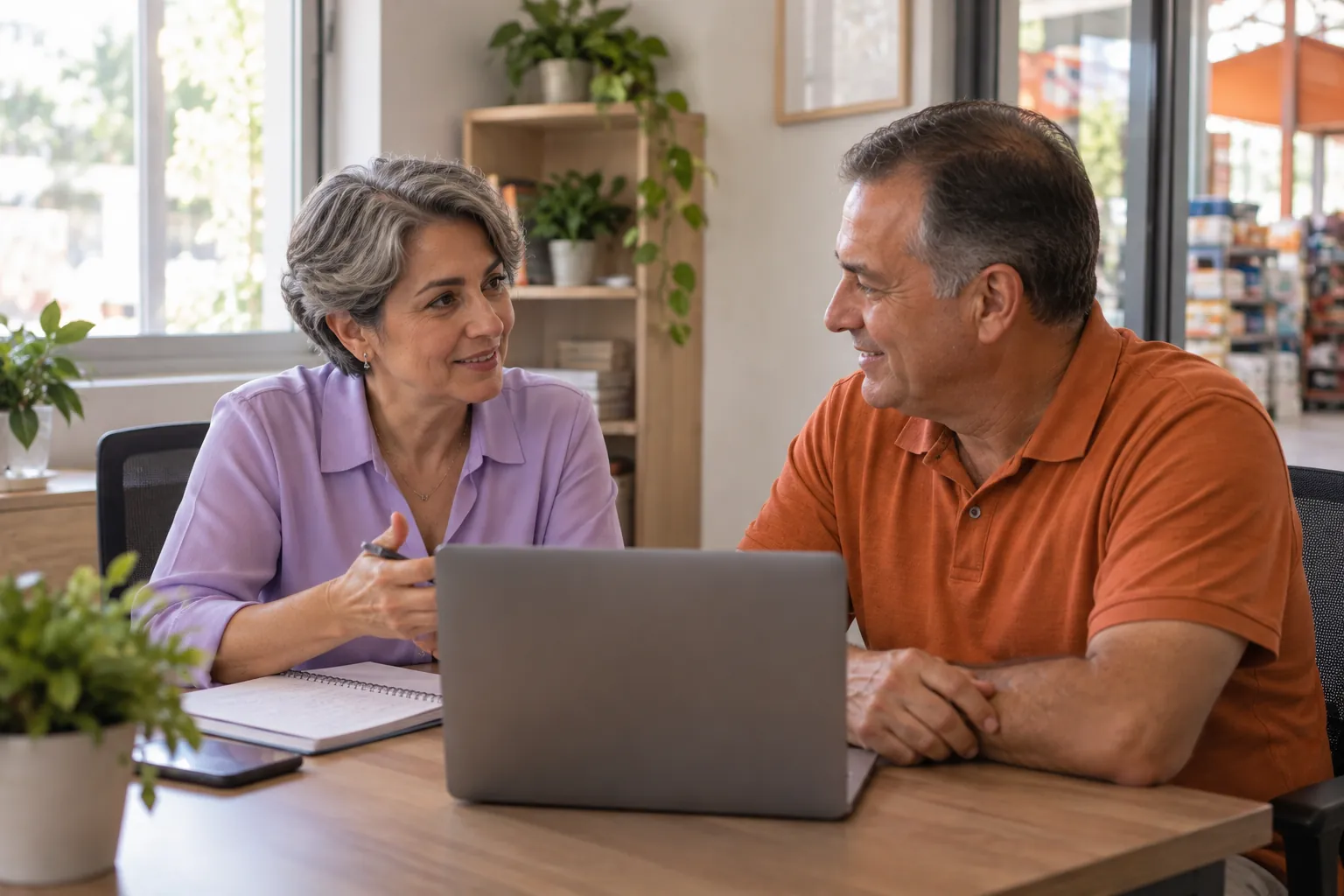 Consultora de RH conversando com o dono de uma loja